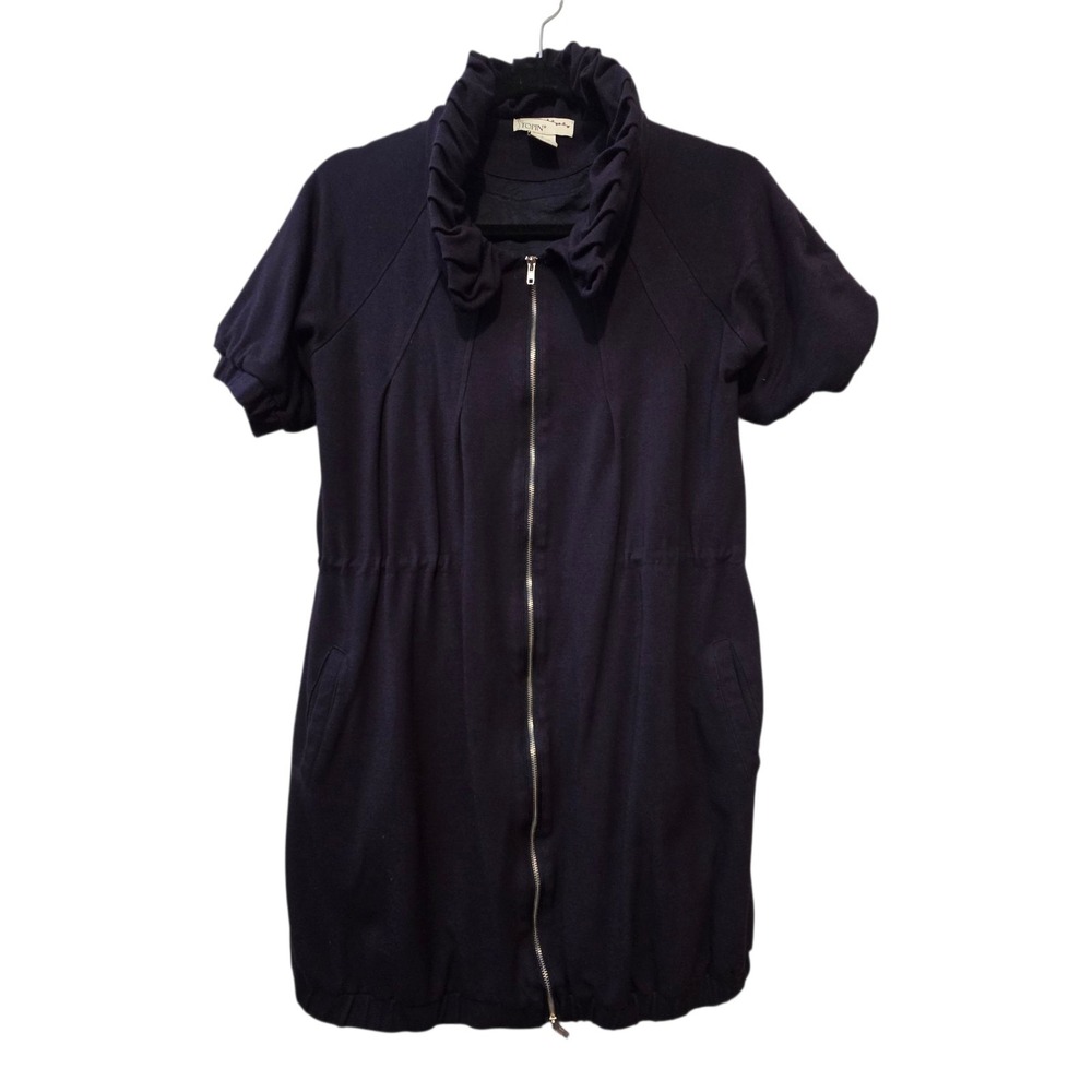 Vintage Topin Zip Long Jacket Mini Dress Women S Navy Lagenlook Drawstring Waist